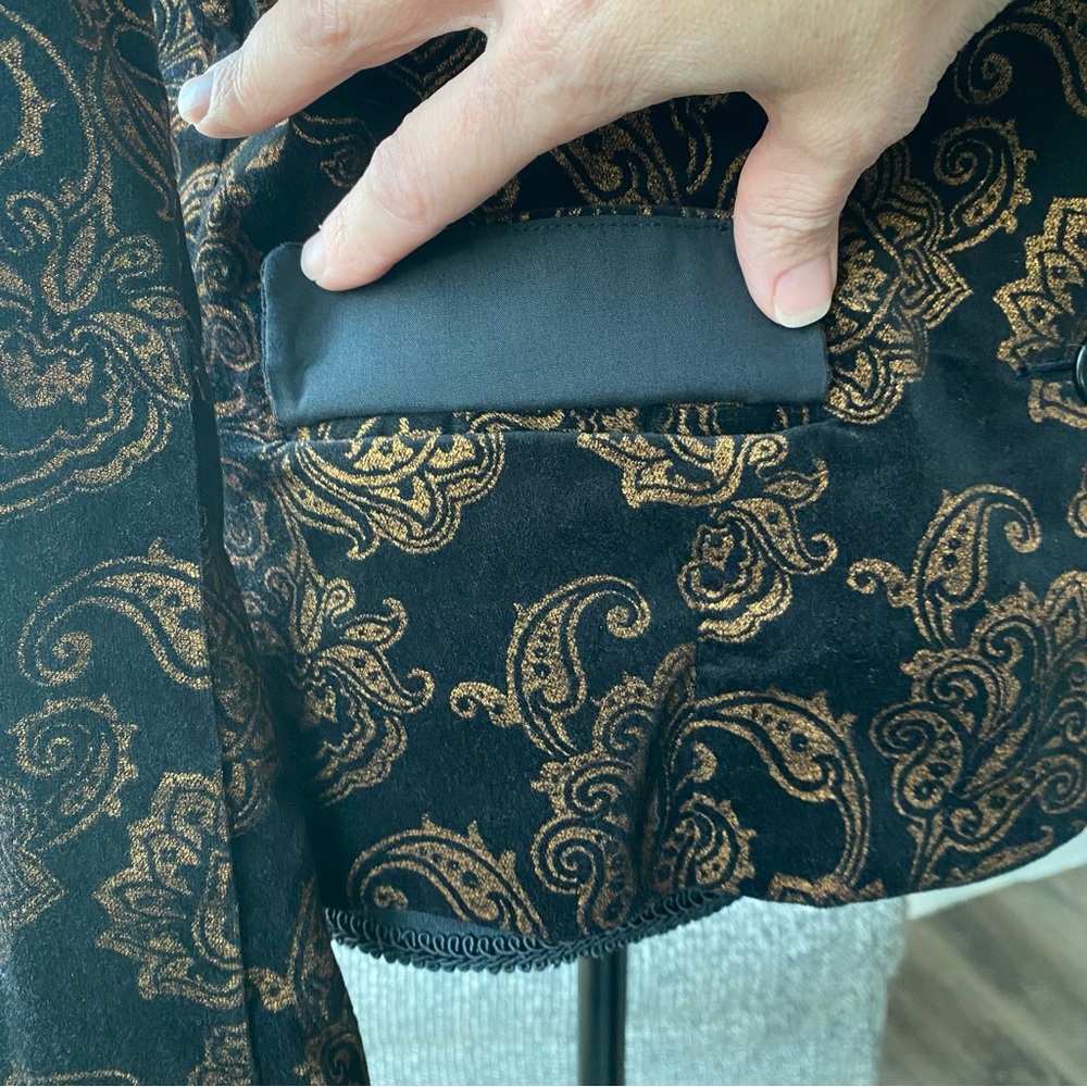 LAUREN Ralph Lauren Black Velvet Gold Brocade Blazer - Picture 12 of 15